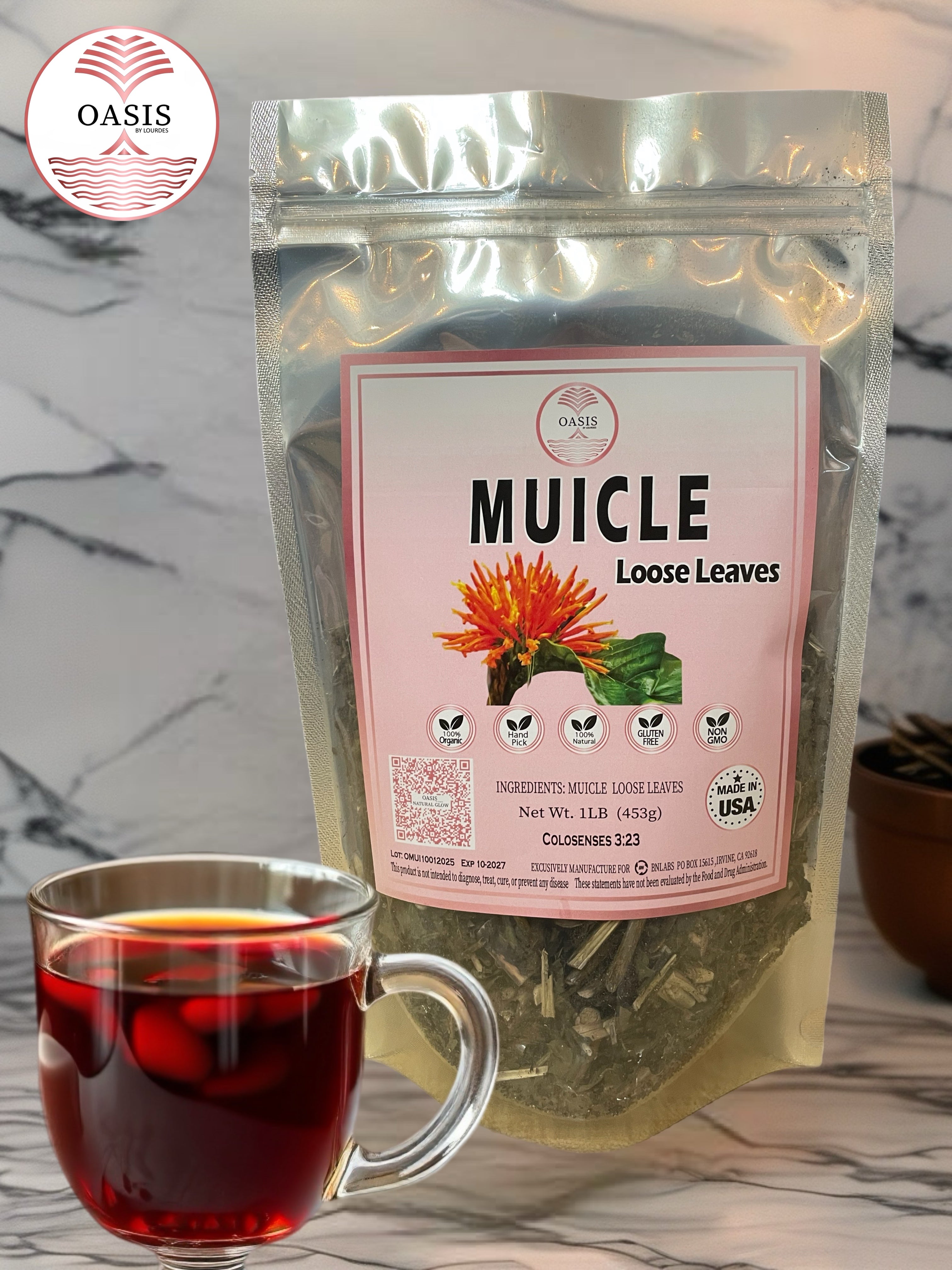 Oasis Muicle Dried Leaves Herbal Tea 4oz - Refreshing Natural Tea for Everyday & Special Occasions, Loose Leaves for Easy Brewing Flavor Spice