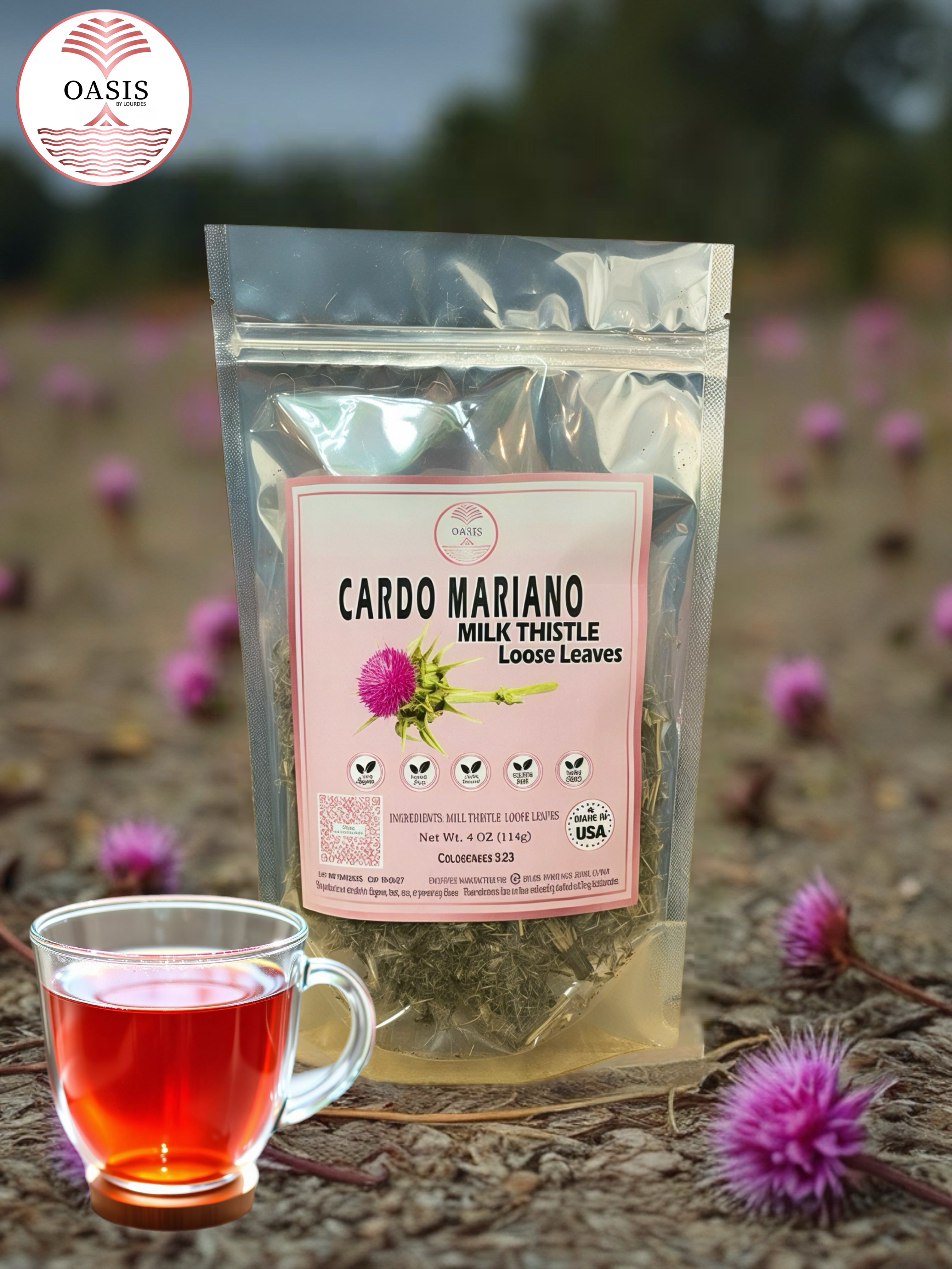 Oasis  Milk Thistle  Dried Leaves Herbal Tea 4pz - Cardo Mariano  Everyday & Special Occasions