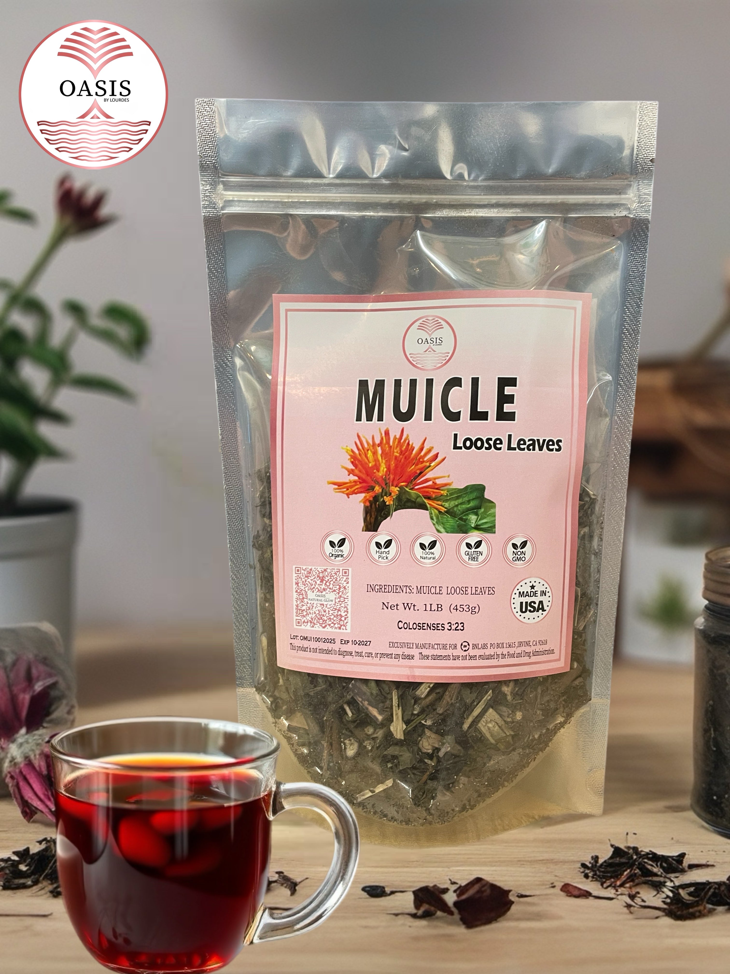 Oasis Muicle Dried Leaves Herbal Tea 4oz - Refreshing Natural Tea for Everyday & Special Occasions, Loose Leaves for Easy Brewing Flavor Spice