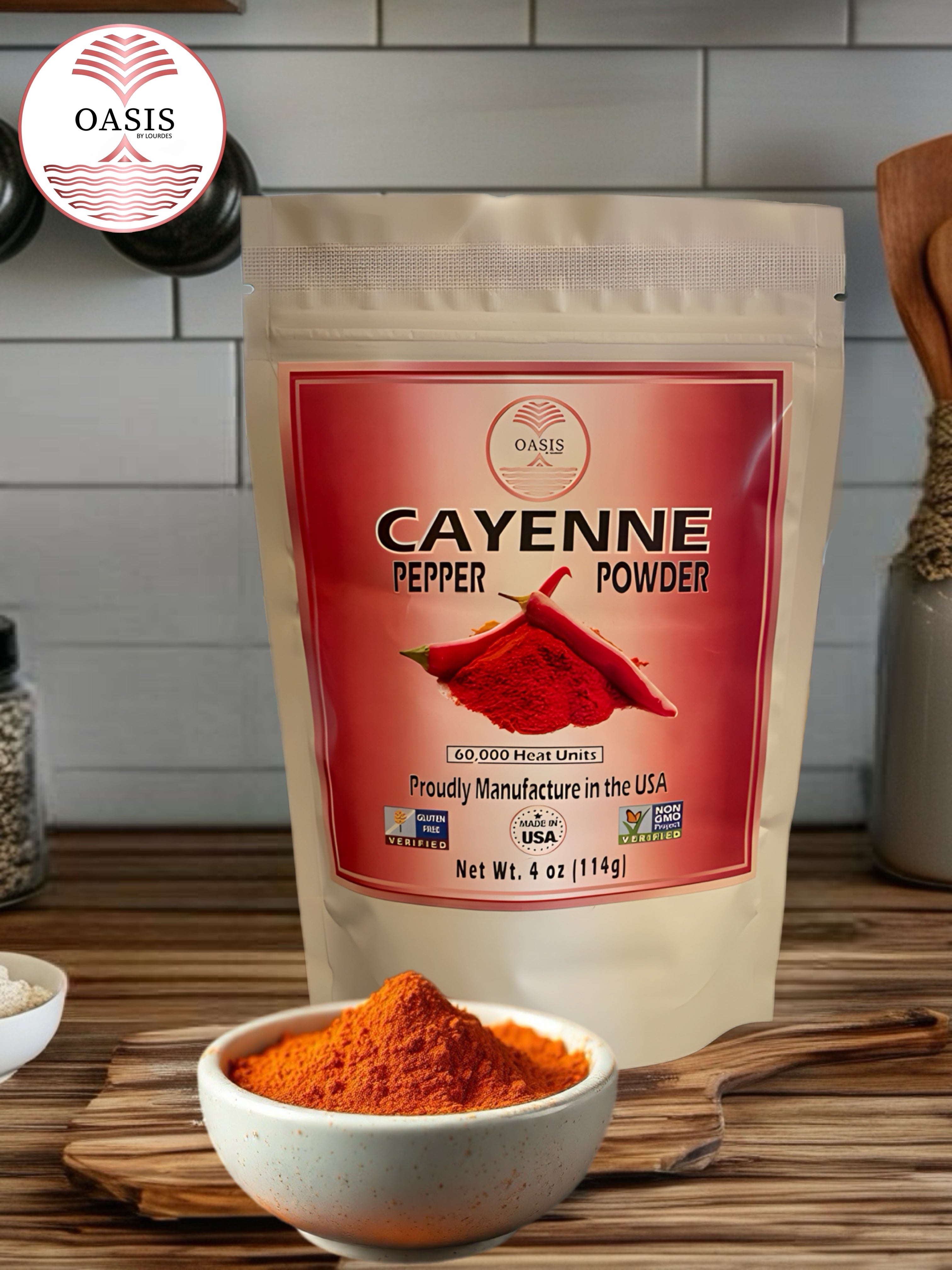 Oasis Cayenne Pepper Powder 4 oz USA Made Hot Spice Blend for Cooking and Seasoning Excellent Flavor for Dips and More