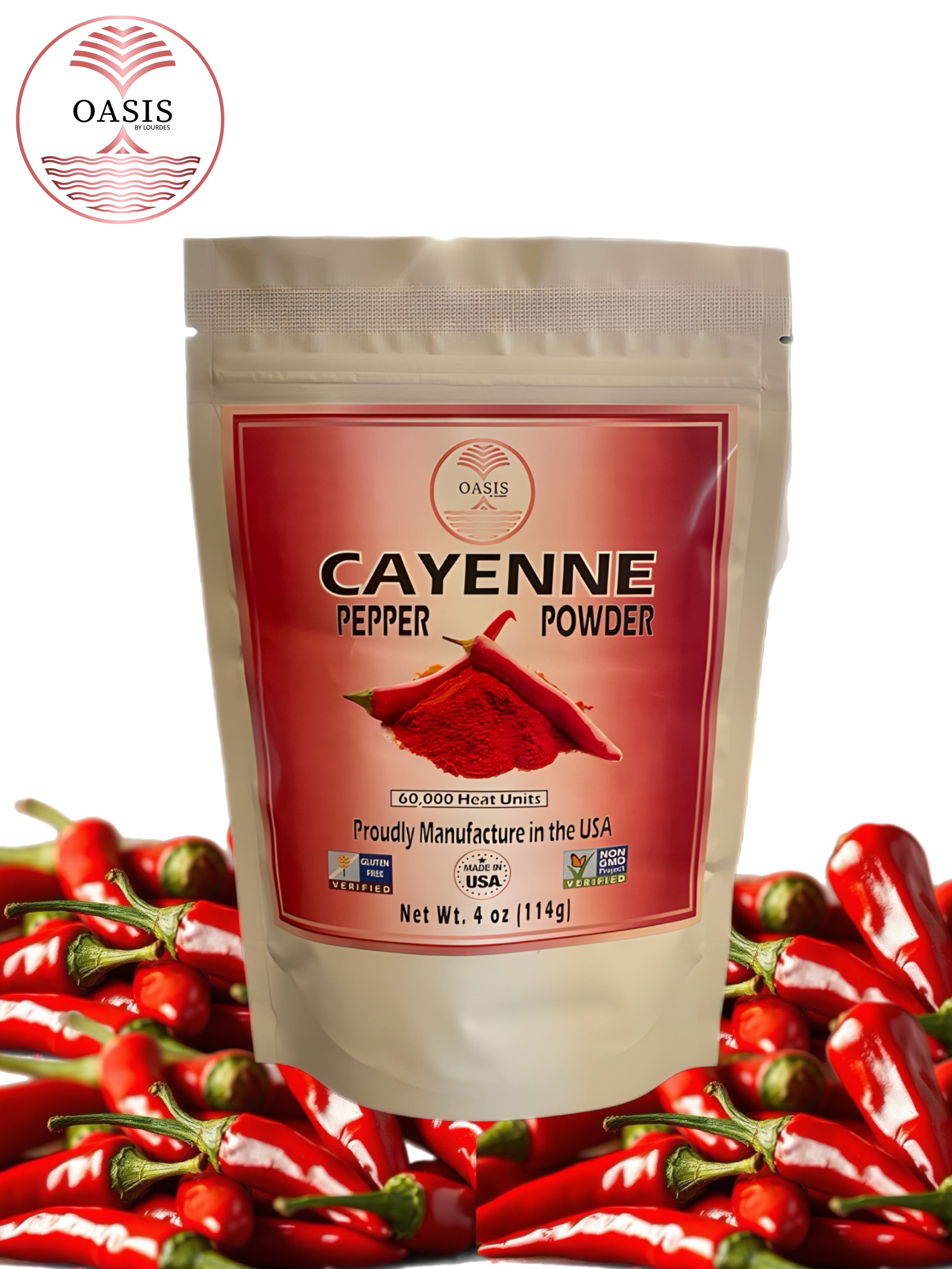 Oasis Cayenne Pepper Powder 4 oz USA Made Hot Spice Blend for Cooking and Seasoning Excellent Flavor for Dips and More
