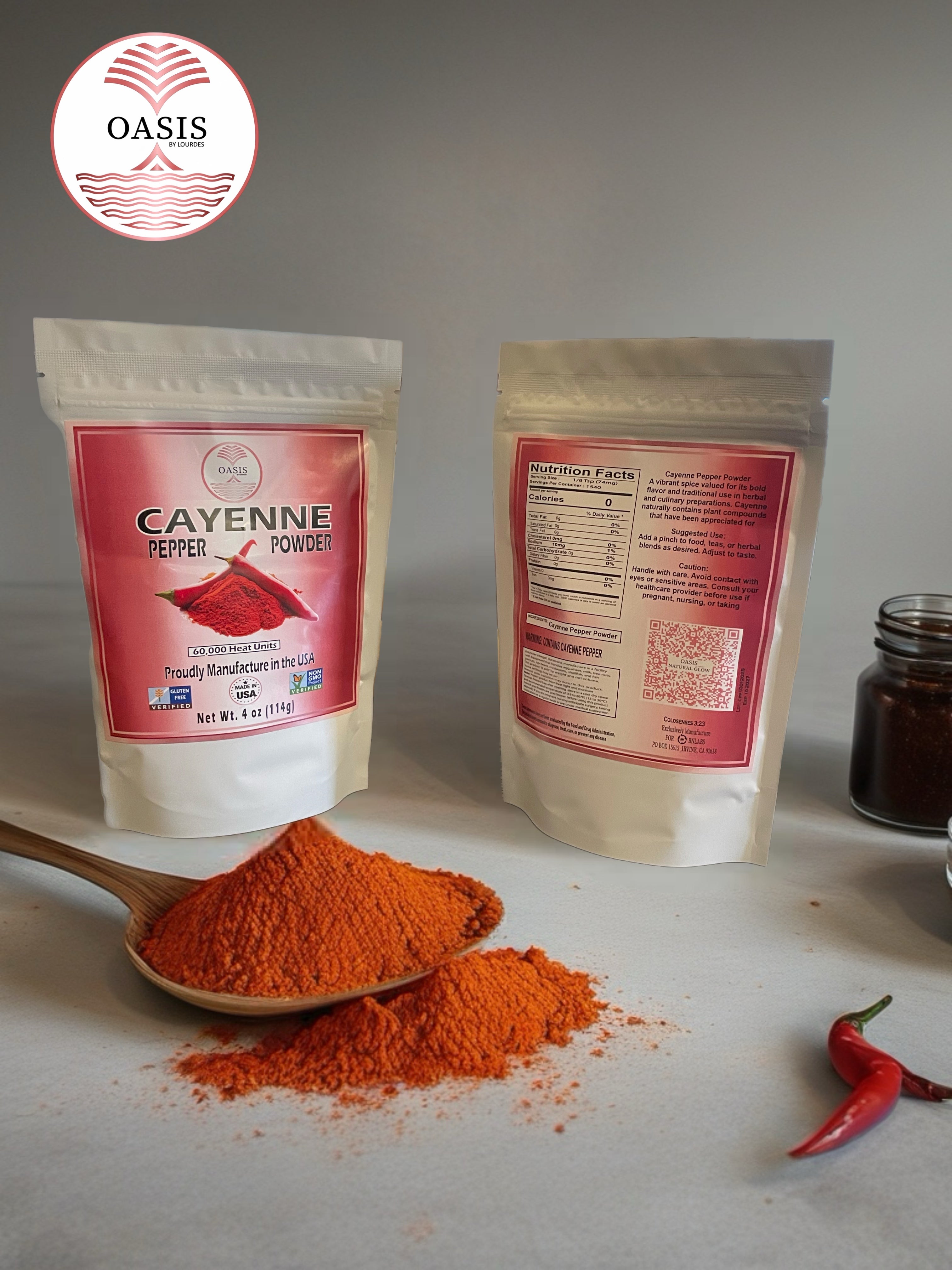 Oasis Cayenne Pepper Powder 4 oz USA Made Hot Spice Blend for Cooking and Seasoning Excellent Flavor for Dips and More