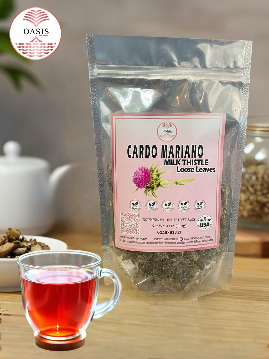 Oasis  Milk Thistle  Dried Leaves Herbal Tea 4pz - Cardo Mariano  Everyday & Special Occasions