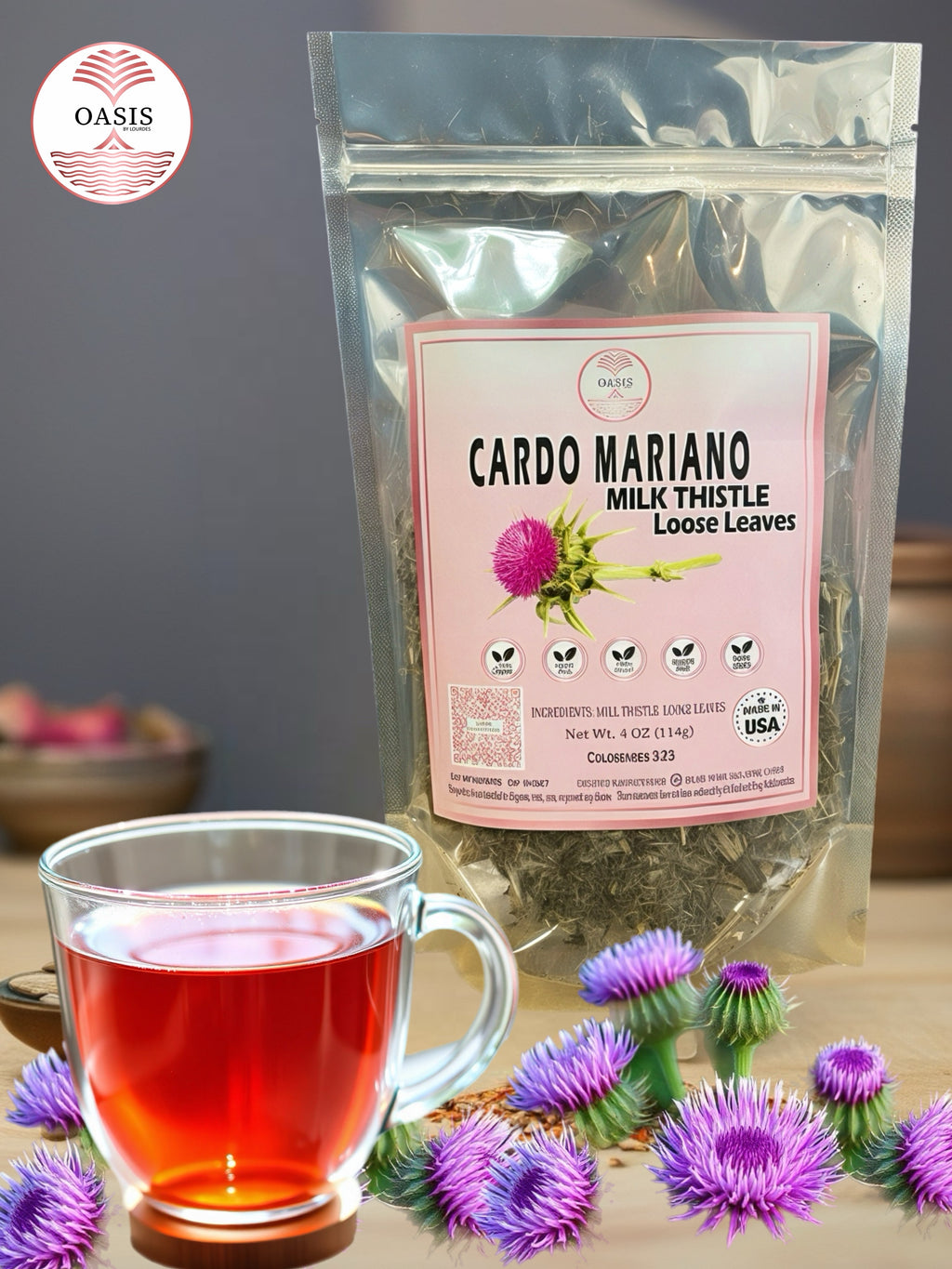 Oasis  Milk Thistle  Dried Leaves Herbal Tea 4pz - Cardo Mariano  Everyday & Special Occasions